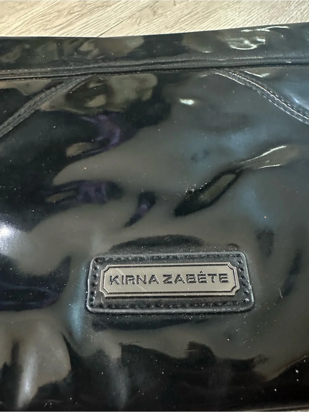 Kirna Zabete Large Clutch Wristlet Black Patent Red Rhinestone Kiss Lips Bag
